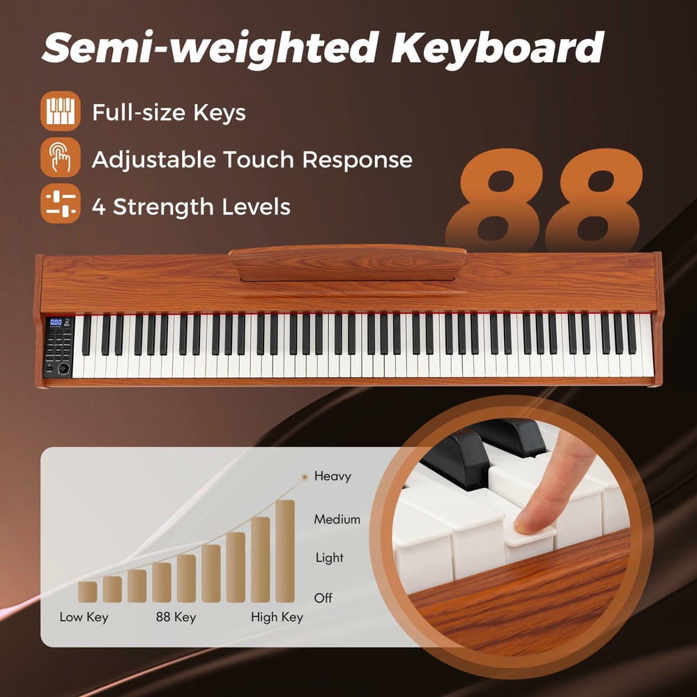 YYAo Digital Piano Keyboard with Adjustable Stand for Toddlers Boys Girls, Beginner, Brown