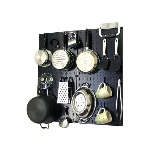 Wall Control Kitchen Pegboard Organizer Pots and Pans Pegboard Pack Storage and Organization Kit with Black Pegboard and Blue Accessories