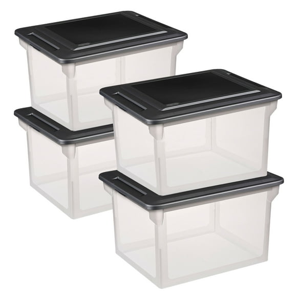 Sterilite 4-Pack File Box, Clear Storage Organizer Bin for Letter & Legal Hanging Folders