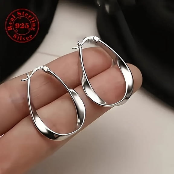 Elegant S925 Sterling Silvery Mobius Twisted Hoop Earrings - Hypoallergenic, Perfect For Casual Attire & Gifting