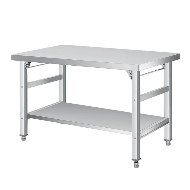 BeesClover 920 lb Heavy-Duty Stainless Steel Foldable Work Table, NSF-Certified, Adjustable Shelf, for Restaurant, Garage, Patio, or Catering