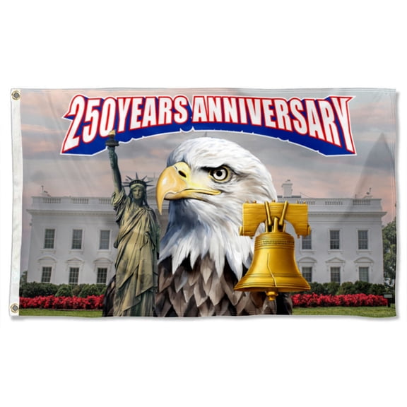 DianYu US 250 years ANNIVERSARY White House Flag Banner Outdoor Indoor Decoration Flag Double Stitched Polyester with Brass Grommets 3x5Feet Red/white/blue