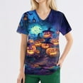 thumbnail image 4 of Cute Scrub Tops，Halloween Scrub Tops Plus Size Cute Pumpkin-Headed Bat Printed Short Sleeve V-Neck Nurse Care Worker Uniform Scrub Top,Purple，XXL, 4 of 4