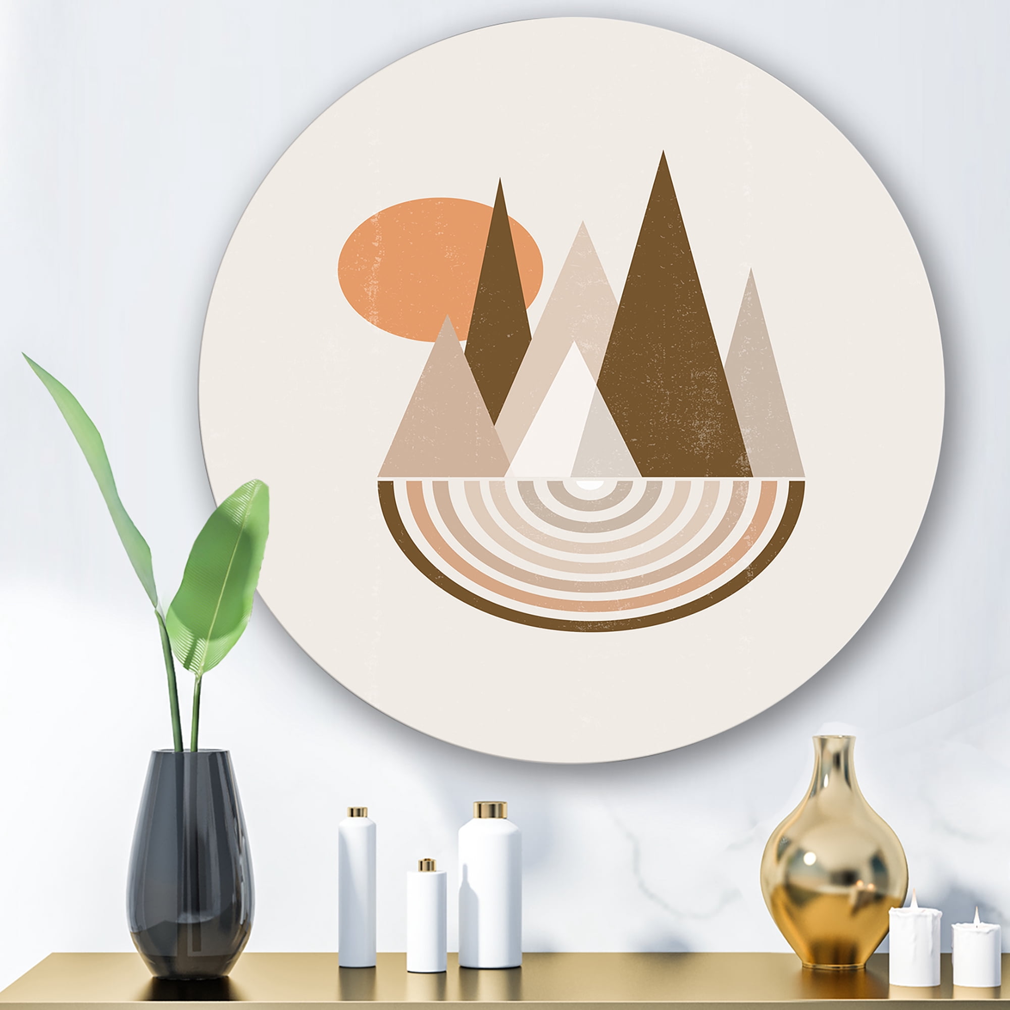 Designart 'Minimalistic Red Full moon Landscape With Mountain' Modern Circle Metal Wall Art 11x11 - Disc of 11