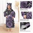thumbnail image 3 of FORMRS Wearable Blanket Hoodie with Sleeves for Kids Cozy Flannel Sweatshirt, Purple Roses, 3 of 7