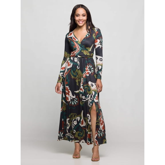 Womens Paisley Print Wrap Maxi Dress