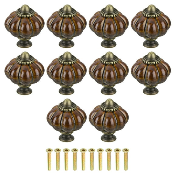 Uxcell 10 Pack Coffee Pumpkin Knobs, Vintage Drawer Pulls with 10 Screws, Ceramic