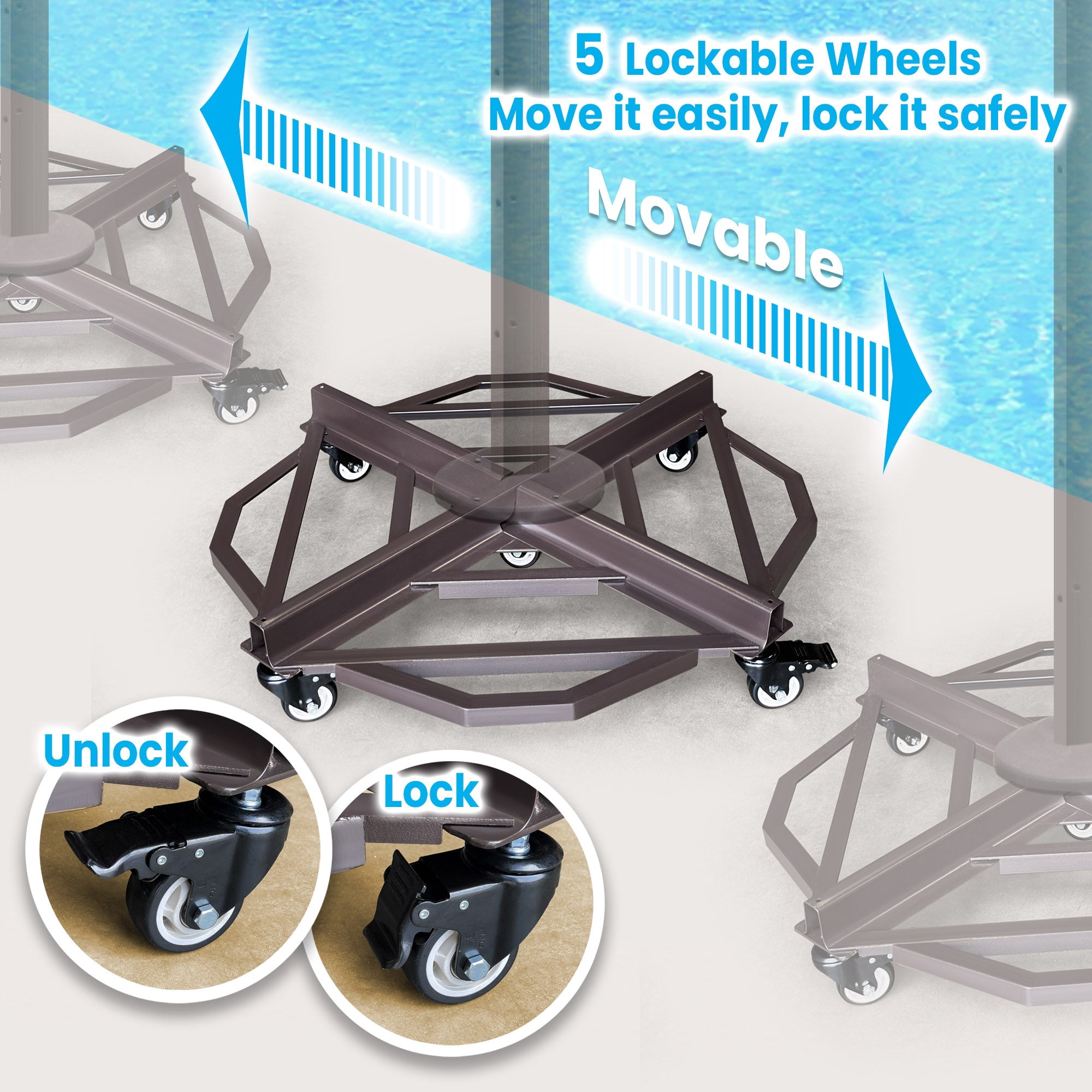 SUNRISEUMBRELLA Rolling planter umbrella Crossing base. with 5 wheels,Patio Umbrella Base for Outdoor Market Umbrella
