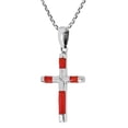 thumbnail image 2 of Unisex Cross Red Coral 5 Sterling Silver Religious Necklace - 18 inch, 2 of 6
