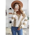 thumbnail image 2 of ABPHQTO Jersey de mujer de punto con cuello de pico y rayas color caqui, 2 of 5