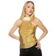 thumbnail image 3 of Women's Dressy Party Sequin Embellished Faux White Pearl Lace Collar Halter Top, 3 of 5