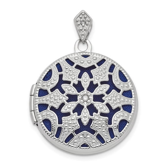 14k White Gold Filigree .01ct Diamond 20mm Round Photo Locket Pendant Necklace Jewelry for Women