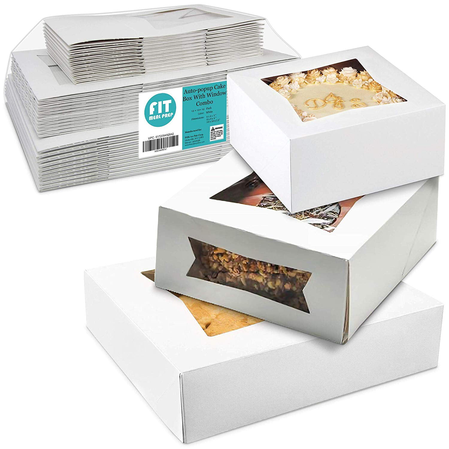 25 WINDOW Bakery Box 8x8x4 WHITE for Cupcake Cookie Candy Favor Gift.