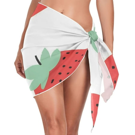 Lovely Cartoon Strawberry and Leaves Women s Bikini Sarong Wraps Swimsuit Coverups Beach Skirt Beach Dress L