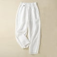 thumbnail image 2 of ATOYSOY Women's Capri Pants Lounge Casual Workout Relaxed Comfy Trousers Retro Cotton Linen Girls Clearance Summer Solid Color Activewear Elastic High Waist Button Ladies White, 2 of 6