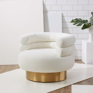 SAFAVIEH Couture Wendell Modern Boucle Solid Swivel Armchair, Ivory/Gold