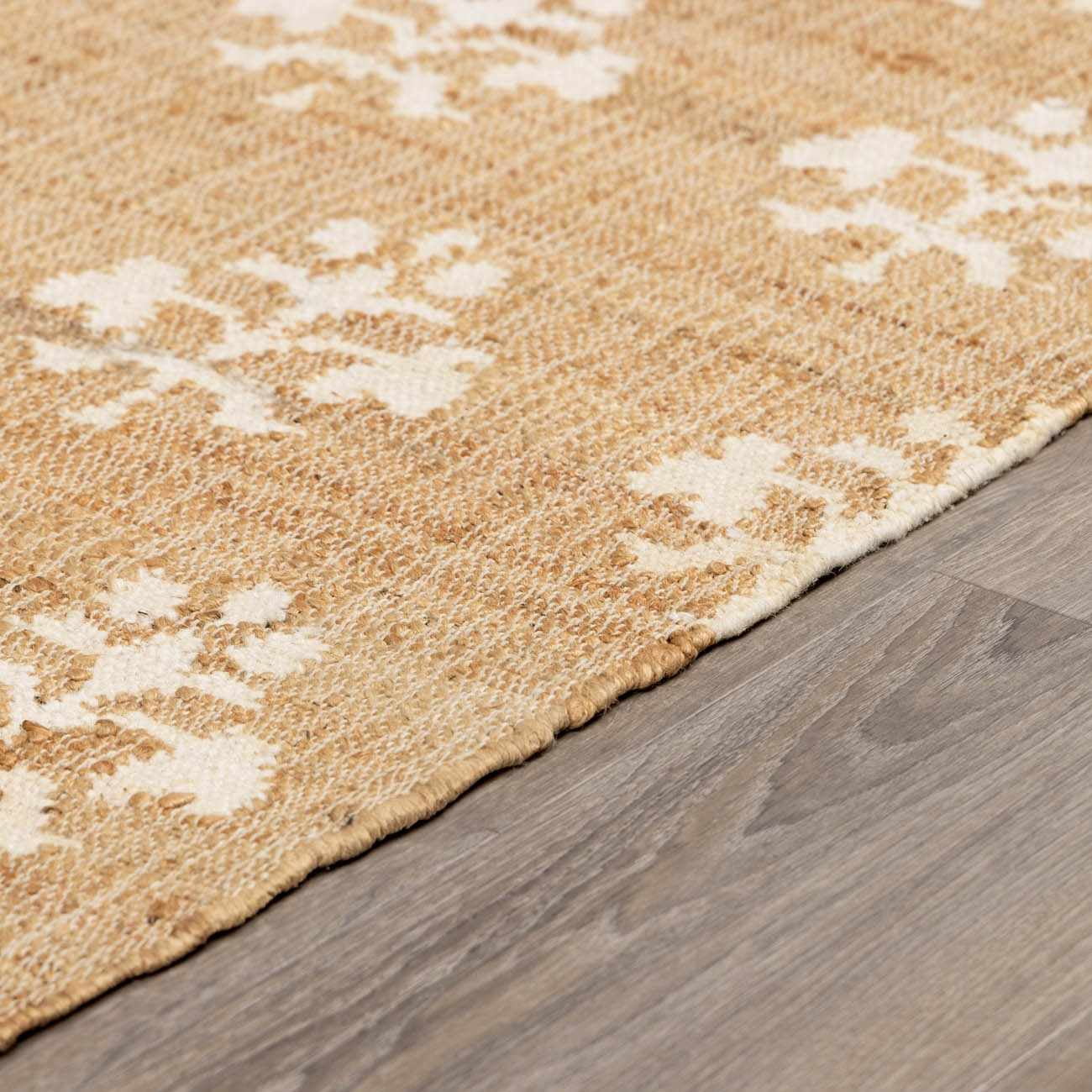 Hauteloom Albina Boho Hand Woven Wool and Jute Blend Natural Fiber Soft Area Rug - Traditional Floral Carpet for Living Room, Bedroom, Dining Room - Natural, Ivory, Beige - 5' x 7'6" (5x7)