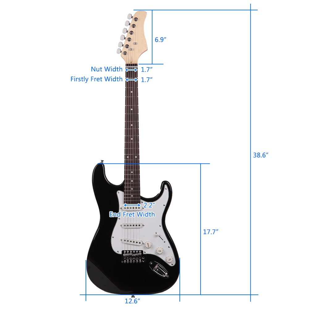 6-String Electric Guitar with 22 Frets, Rosewood Fingerboard, Basswood Body, Guitar Bag, Shoulder Strap, Tremolo Arm (Black)