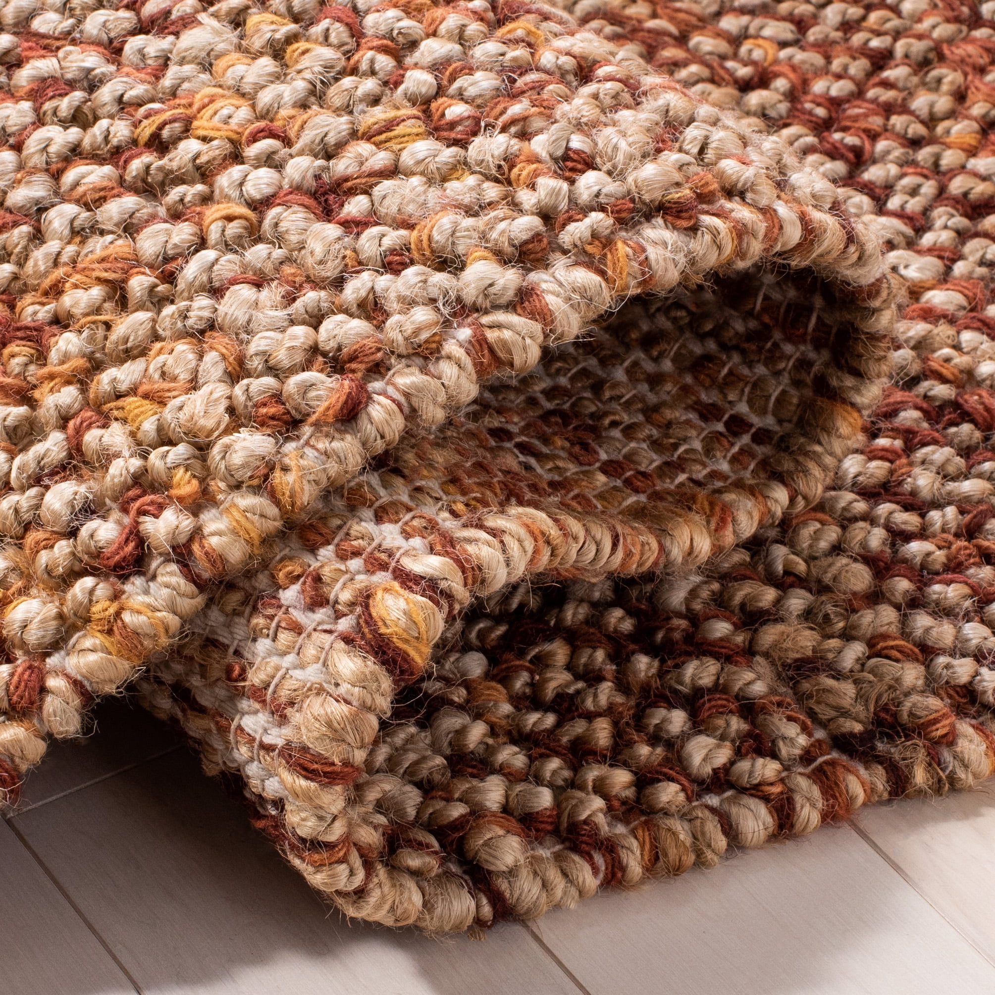 SAFAVIEH Bohemian Martha Solid Area Rug, Natural/Rust, 6' x 6' Round