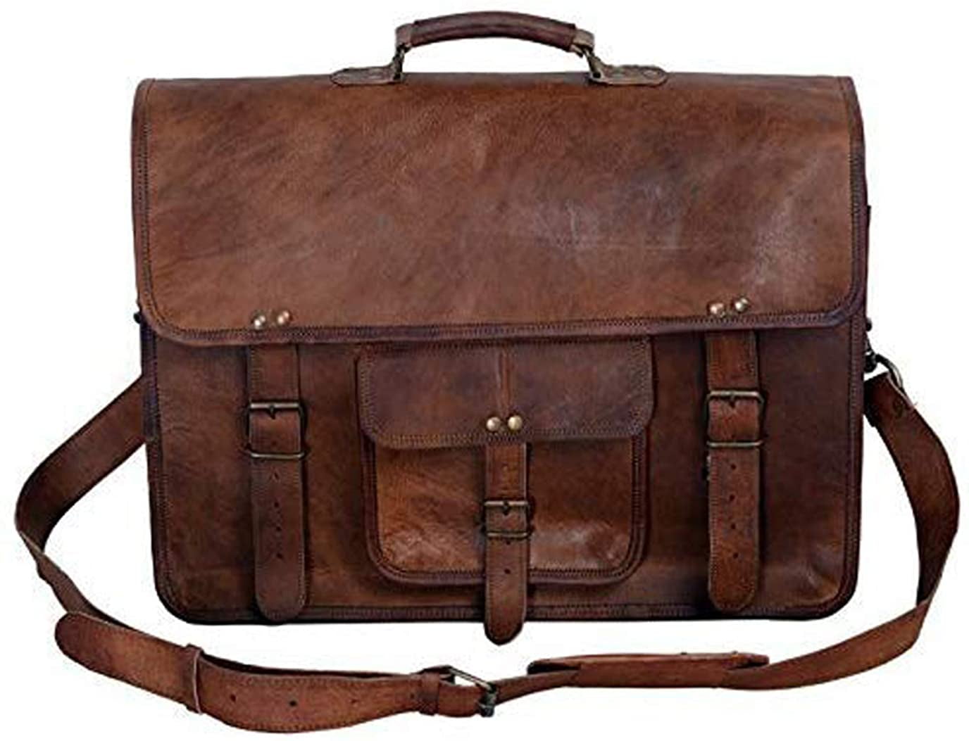 Laptop Bag Men's Genuine Vintage Brown Leather Messenger Shoulder Briefcase 
