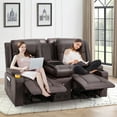 thumbnail image 3 of YODOLLA Loveseat Recliners with Console&Bluetooth Speakers, Recliner Chair Reclining Sofa with USB Ports&4 Cup Holders, 2 Side Pockets Wall Hugger Recliner Home Theater Seating, Fuax Leather, Brown, 3 of 9
