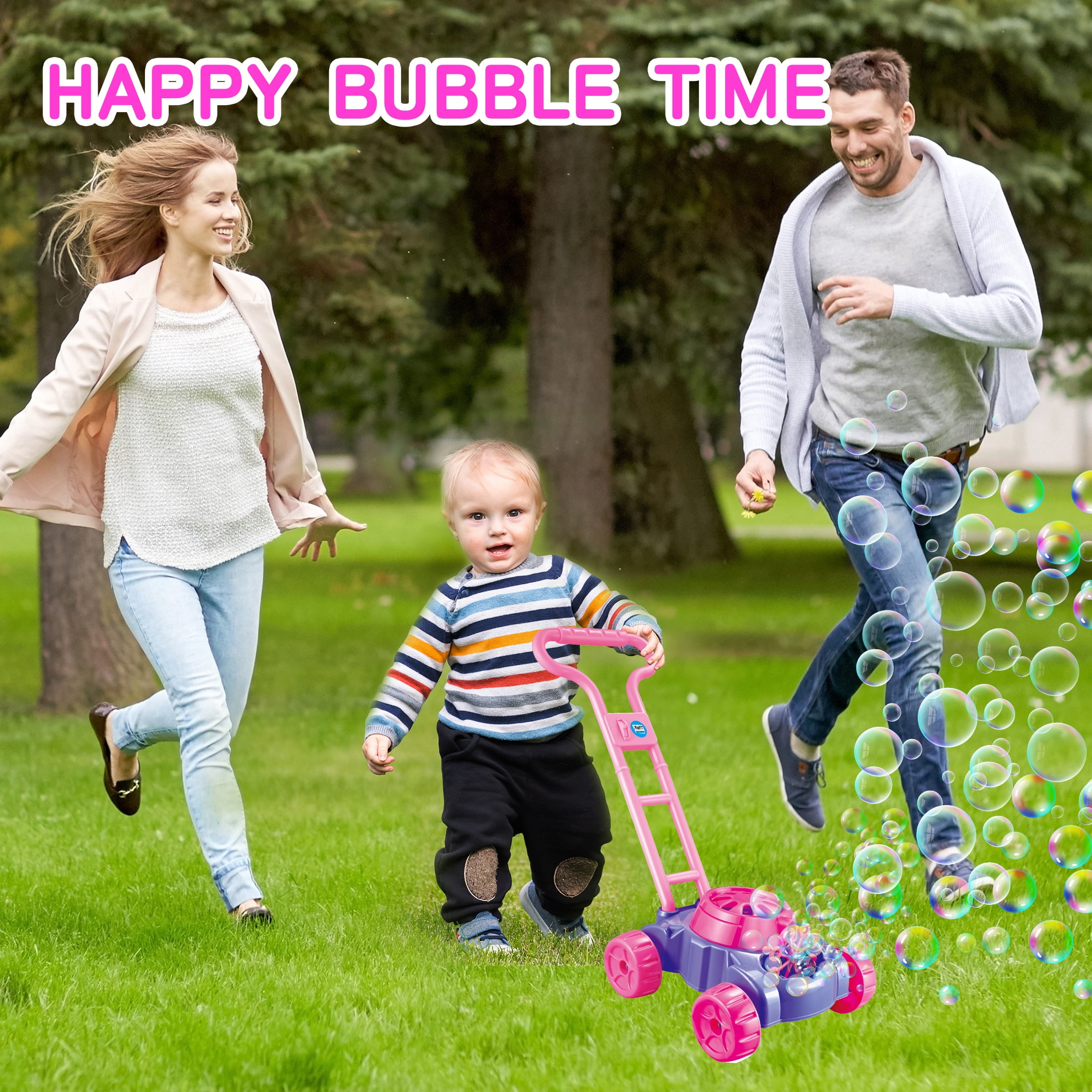 KOPPOP Bubble Lawn Mower - Bubble Machine for Outdoor and Indoor Use, Push Mower with Sound Effects and Bubble Blowing Function - Purple