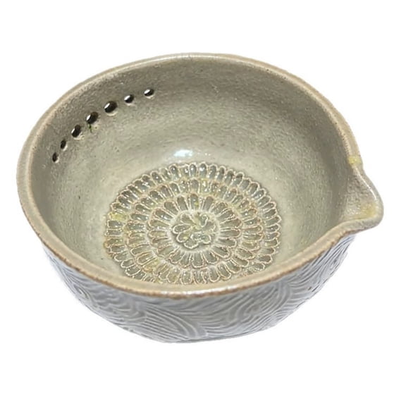 Handmade Garlic Grater & Herb Bowl,2-in-1 Stoneware Kitchen Grater Plate Tools,Efficient Stoneware Herb Stripping Tool,5 Hole Sizes,with Drainage Port