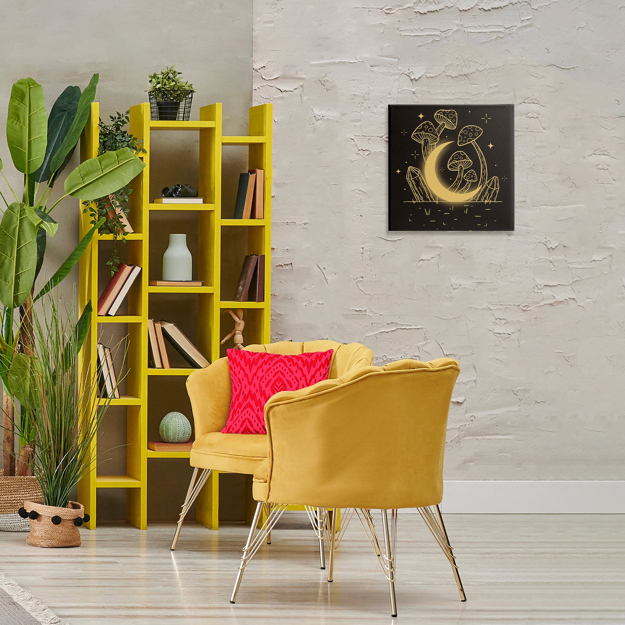 Stupell Industries Moon In The Shroom Plants & Flowers Painting Wrapped Canvas Art Print Wall Art, 17 x 17