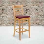 Flash Furniture HERCULES Series Ladder Back Natural Wood Restaurant Barstool - Burgundy Vinyl Seat