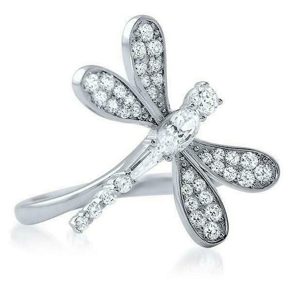 HeartsAndYou 1.28ct Oval Cut Moissanite Engagement Ring for Women Dragonfly Design 18k White Gold Over Silver