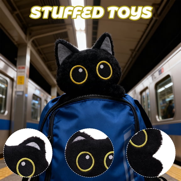 Black Cat Stuffed Animals Lifelike Cute Soft Fluffy Cartoon Animal Doll Plush Soft Plushie Toys Birthday Gifts for Kids Children Girls Boys 6 inch