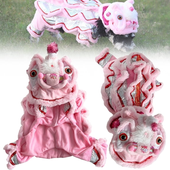 Chinese Lion Dance Dog Costume - Cute Pink Hoodie Coat for Small Dogs & Cats, Chinese New Year Spring Festival Pet Outfit,Pink,L