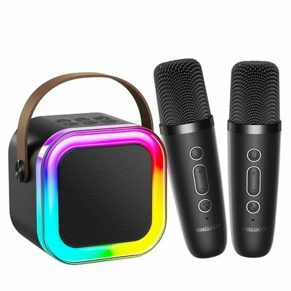 Mini Karaoke Machine for Kids,2025 TOP Birthday Gifts Ideas for 3-12 Year Old Girls,Christmas Party Gifts Kids' Personal Video Players Accessories with 2 Wireless Microphones - Black