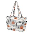 thumbnail image 2 of FORMRS Tote Bag for Women Quilted Large Capacity Travel Work Carry On Shoulder Handbag, Orange Cartoon Houses, 2 of 7