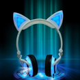 thumbnail image 2 of Auriculares tipo oreja de gato con luz LED intermitente, para niñas, niños, compatibles con PC portátil, teléfono inteligente, MP3 (blanco) JFHHH pequeña, 2 of 4