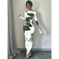thumbnail image 4 of Women'S Bodycon Maxi Dress Fall Spring Fashion Long Sleeve Floral Print Tight Fitted Party Club Ruched Dresses Green XL, 4 of 7