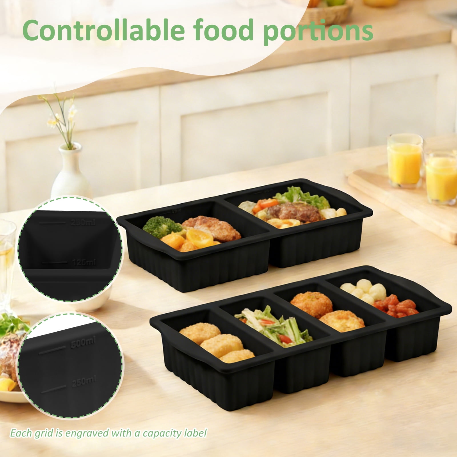 FYJUCPA Silicone Freezer Tray with Lid, 2Pcs Soup Freezer Container Mold Ice Cube Tray Set, Portion Control Meal Prep Oven Dishwasher Safe