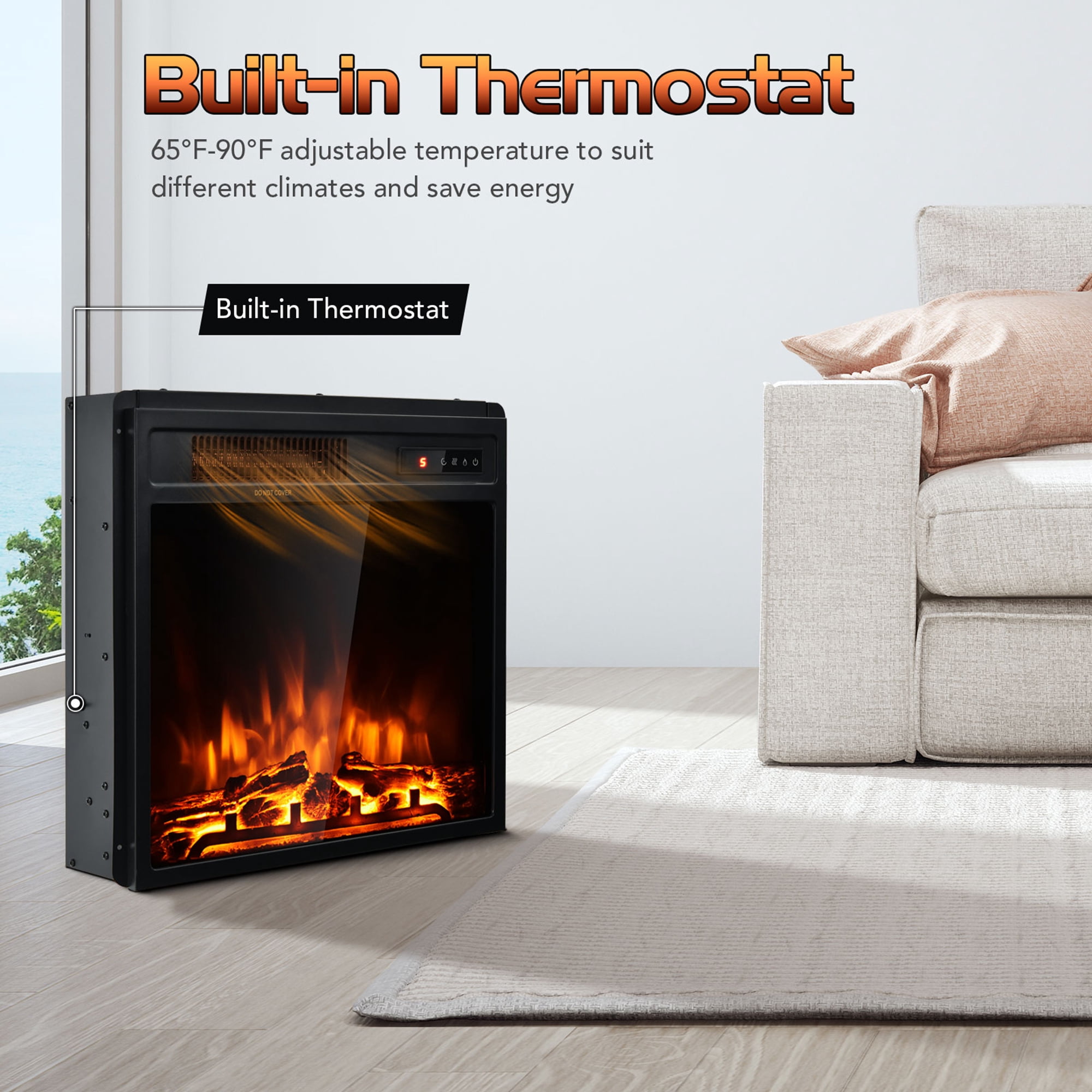 Gymax 18 inch Insert Freestanding Electric Fireplace and Recessed 1500W Stove Heater