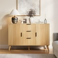 thumbnail image 4 of 47" Natural Sideboard Buffet Cabinet with 3 Drawers, Fluted Modern Buffet Cabinet with Storage, 2 Doors Sideboard Cabinets Accent Credenza for Dining Room, Living Room, Entryway, 4 of 7