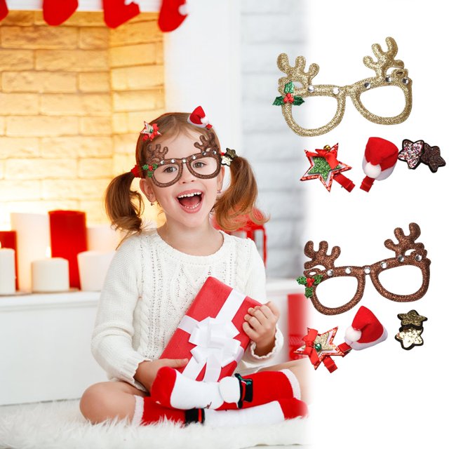 Xihbxyly Oferta Del Dia Lindo Juego de Gafas con Horquillas para El Pelo para Vacaciones Navideñas, Conjunto de Marcos de Gafas con Horquillas para Niñas y Niños, Accesorios de Disfraces para Fiestas