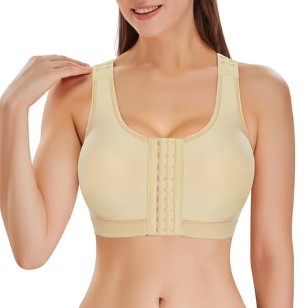 

MOLUTAN Women s Wireless Sports Bra Front Closure with Adjustable Straps Crop Tops Post Surgery Compression Shapewear Bra