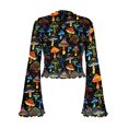 thumbnail image 7 of SCRAWLGOD Hippie Mushroom Women Bell Sleeve Tops Size L Lettuce Trim Flowy Tops Casual Slim Shirts for Women Ladies Mock Neck Summer Blouse for Going Out, 7 of 7