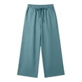 thumbnail image 5 of WhouRiu Girls Casual Palazzo Pants Solid Color Baggy Wide Leg Drawstring Waist Pants Kids Summer Comfortable Lightweight Trousers,5-6 Years, 5 of 7