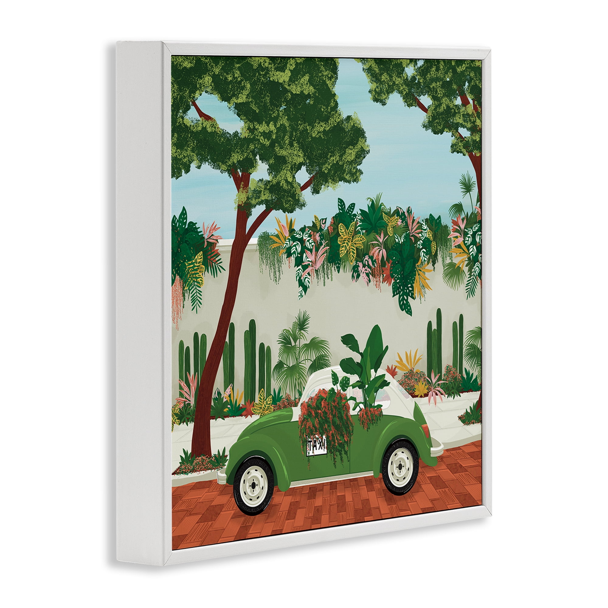 Stupell Industries Overgrown Garden Taxi White Framed Giclee Art, design by Vero Illustrates