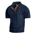 thumbnail image 3 of Men's Corduroy Solid Color Stand Collar Short Sleeve Ribbed Sweatshirt, Spring Summer Casual Pullover,Navy,M, 3 of 8