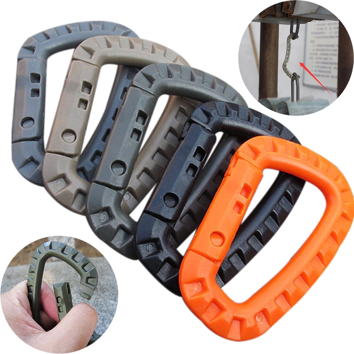 6 Pcs Plastic Carabiner D-Ring Key Chain Clip Hook Outdoor Camping Buckle Snap 