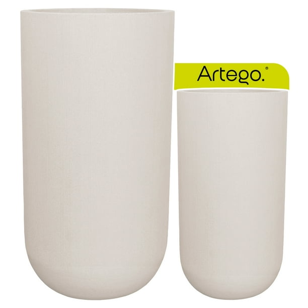 Macetas modernas set grande de 2 piezas para exteriores KUALA color Blanco White off de Polietileno ultra ligera Artego Japi hecho en Brasil