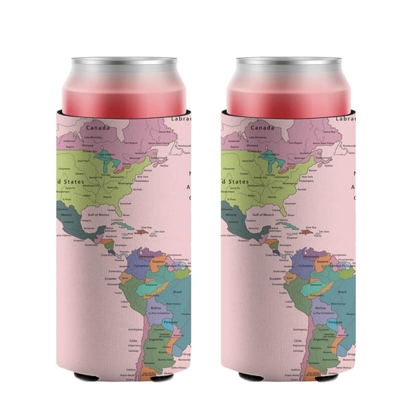 2 Pcs Can Cooler Sleeves Insulated Collapsible Beer Sleeve Map Soda Beer Can Covers for Energy Drink & Beer