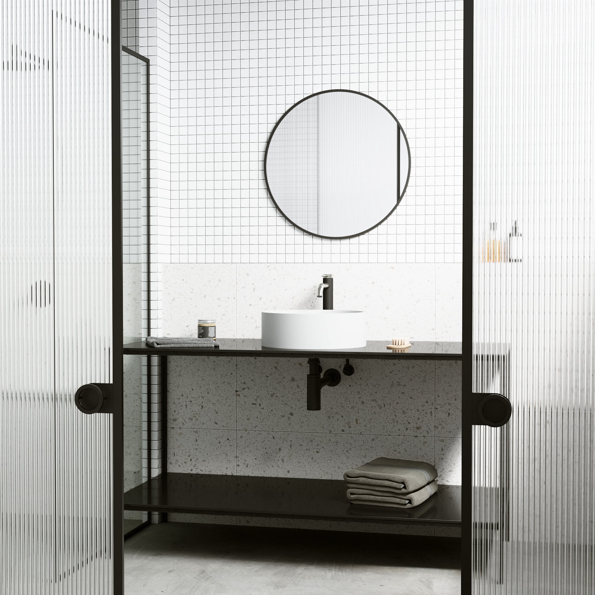 VIGO Bryant Modern White Matte Stone 15 in. L x 15 in. W x 5 in. H Round Vessel Bathroom Sink