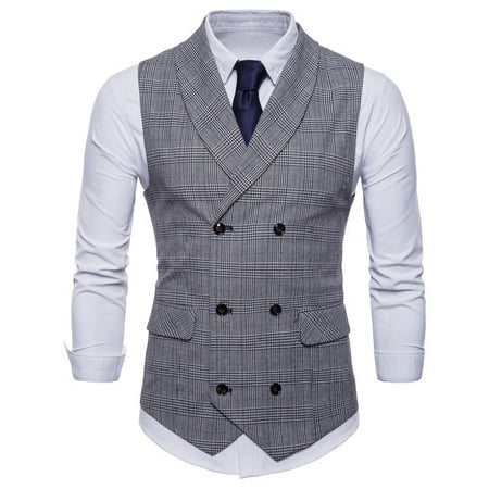 New Men Formal Business Slim Fit Plaid Vest Suit Tuxedo Waistcoat ...